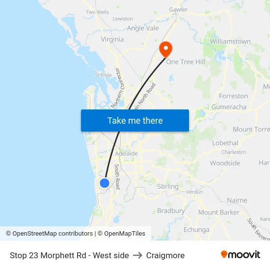 Stop 23 Morphett Rd - West side to Craigmore map