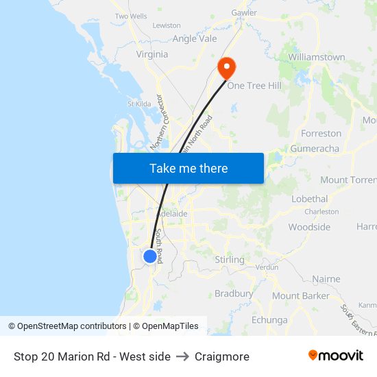 Stop 20 Marion Rd - West side to Craigmore map