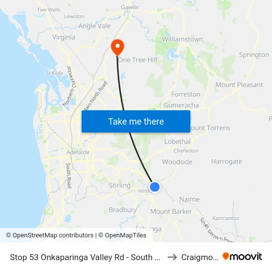 Stop 53 Onkaparinga Valley Rd - South side to Craigmore map