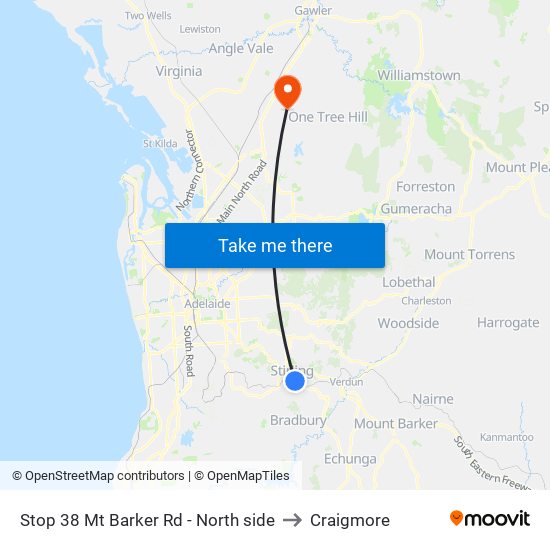 Stop 38 Mt Barker Rd - North side to Craigmore map