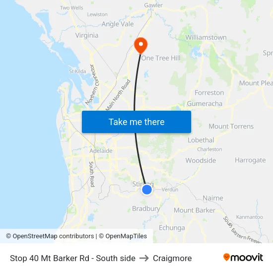 Stop 40 Mt Barker Rd - South side to Craigmore map