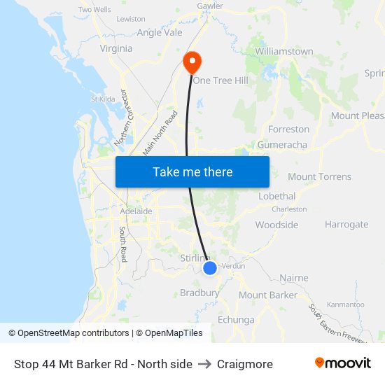 Stop 44 Mt Barker Rd - North side to Craigmore map