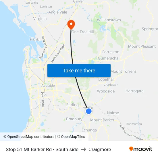 Stop 51 Mt Barker Rd - South side to Craigmore map