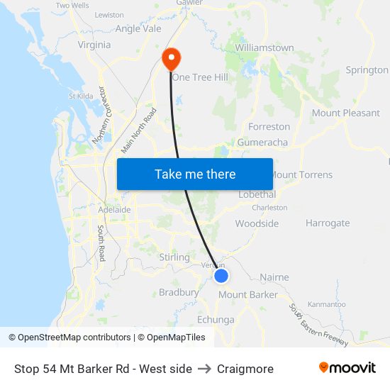 Stop 54 Mt Barker Rd - West side to Craigmore map