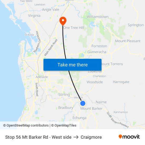 Stop 56 Mt Barker Rd - West side to Craigmore map