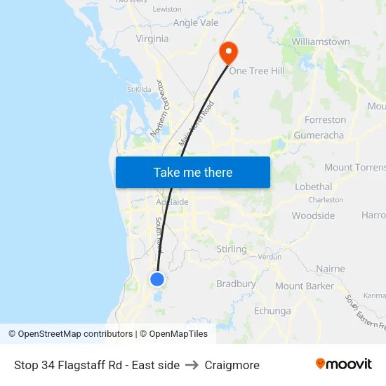Stop 34 Flagstaff Rd - East side to Craigmore map
