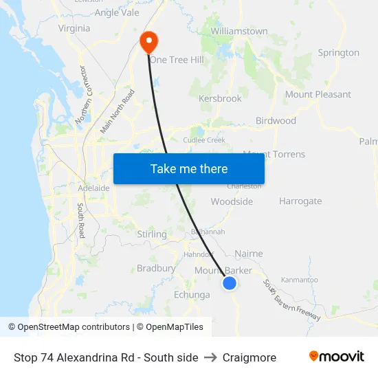 Stop 74 Alexandrina Rd - South side to Craigmore map