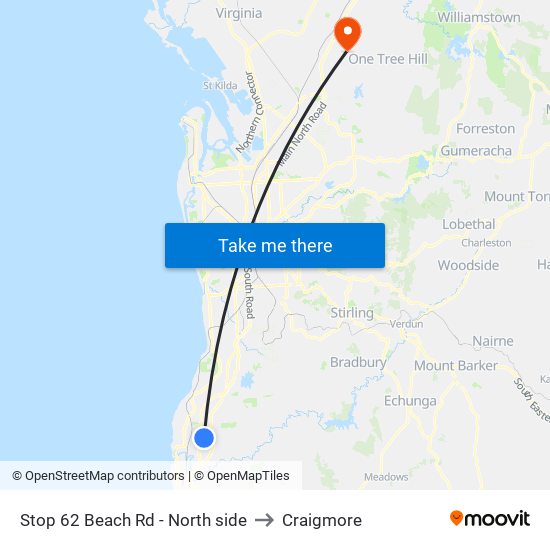 Stop 62 Beach Rd - North side to Craigmore map