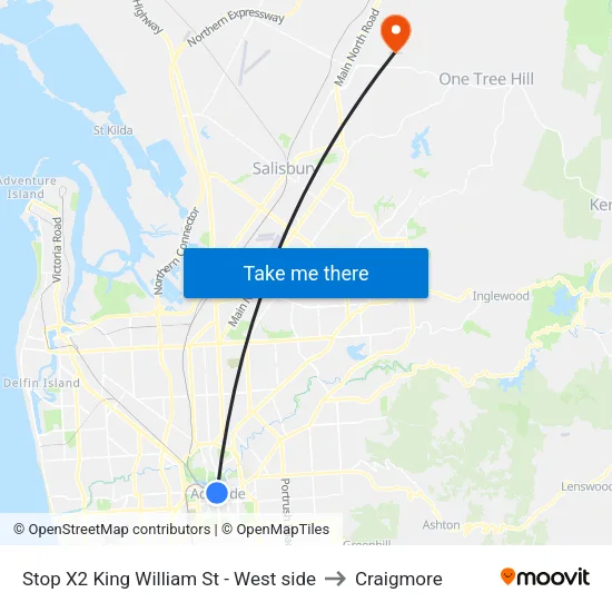 Stop X2 King William St - West side to Craigmore map