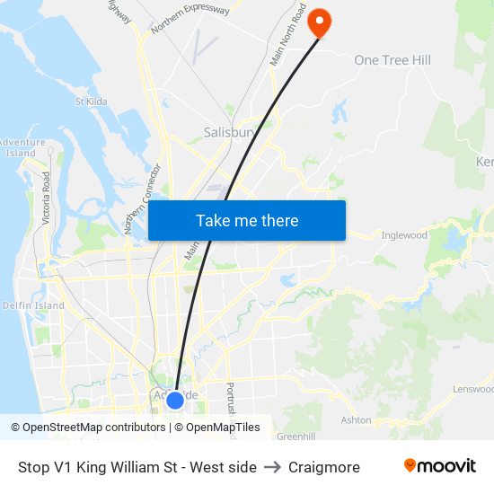 Stop V1 King William St - West side to Craigmore map