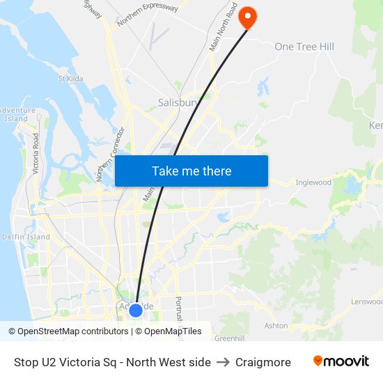 Stop U2 Victoria Sq - North West side to Craigmore map