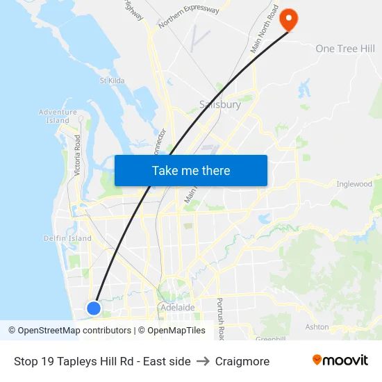 Stop 19 Tapleys Hill Rd - East side to Craigmore map