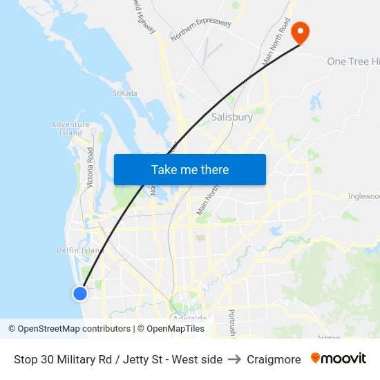 Stop 30 Military Rd / Jetty St - West side to Craigmore map