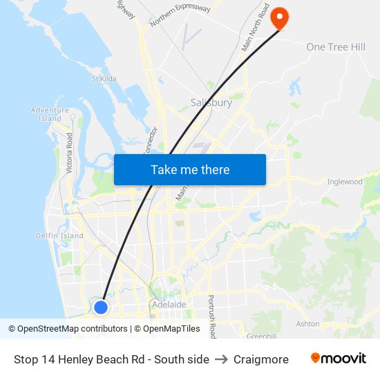 Stop 14 Henley Beach Rd - South side to Craigmore map