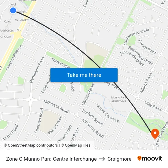 Zone C Munno Para Centre Interchange to Craigmore map