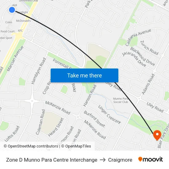 Zone D Munno Para Centre Interchange to Craigmore map