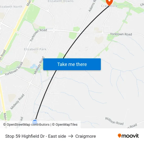 Stop 59 Highfield Dr - East side to Craigmore map