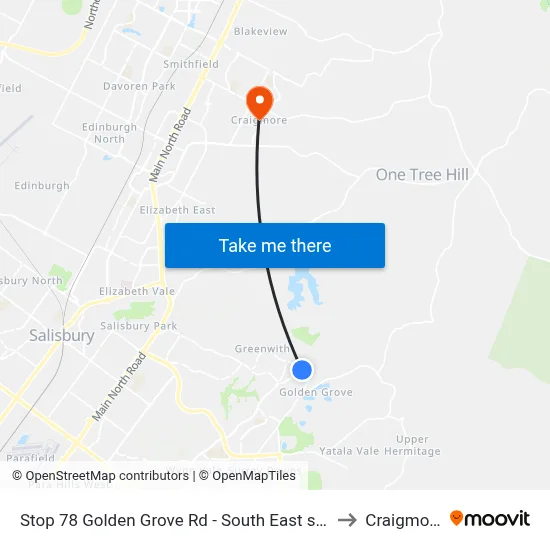 Stop 78 Golden Grove Rd - South East side to Craigmore map