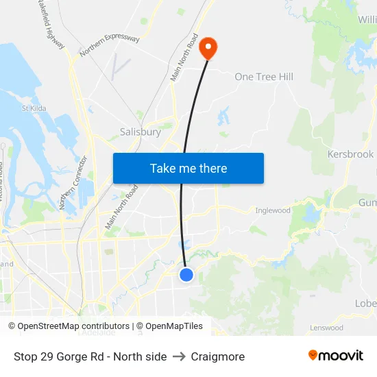 Stop 29 Gorge Rd - North side to Craigmore map