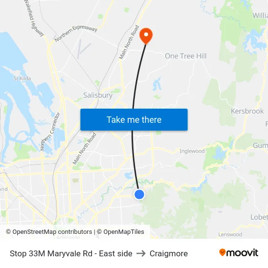 Stop 33M Maryvale Rd - East side to Craigmore map
