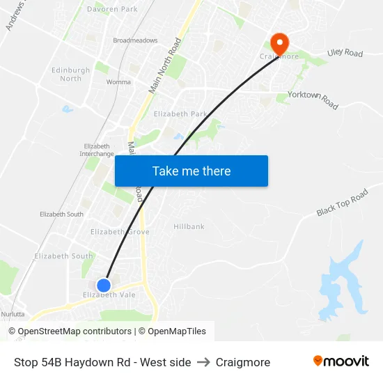 Stop 54B Haydown Rd - West side to Craigmore map