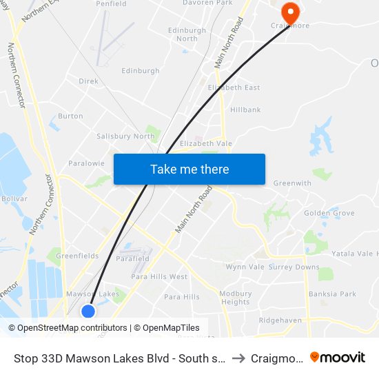 Stop 33D Mawson Lakes Blvd - South side to Craigmore map