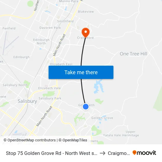 Stop 75 Golden Grove Rd - North West side to Craigmore map