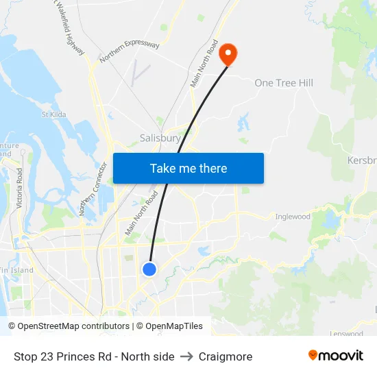 Stop 23 Princes Rd - North side to Craigmore map