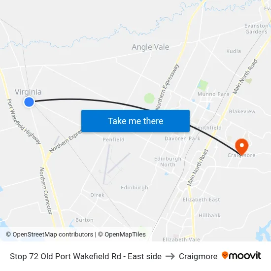 Stop 72 Old Port Wakefield Rd - East side to Craigmore map