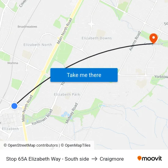 Stop 65A Elizabeth Way - South side to Craigmore map