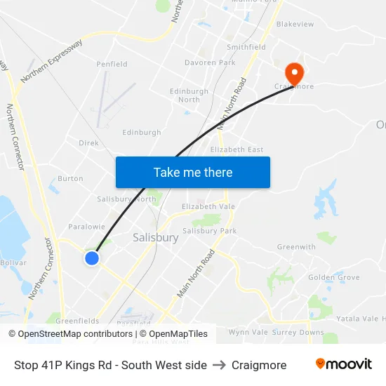 Stop 41P Kings Rd - South West side to Craigmore map
