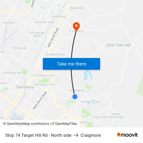 Stop 74 Target Hill Rd - North side to Craigmore map