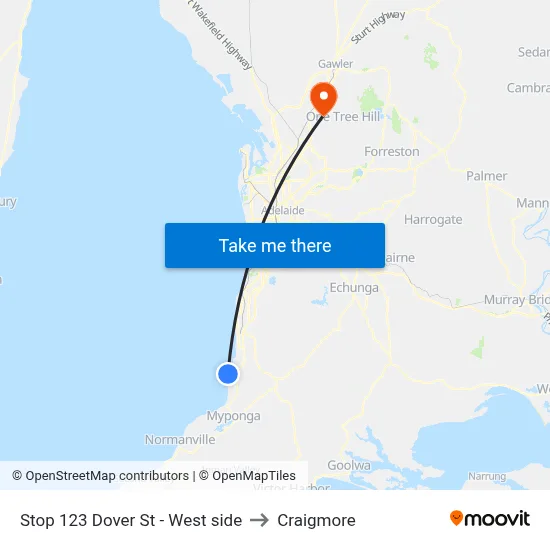 Stop 123 Dover St - West side to Craigmore map
