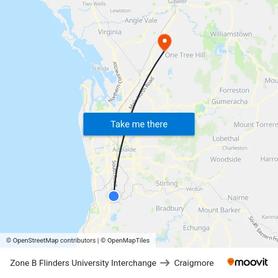 Zone B Flinders University Interchange to Craigmore map