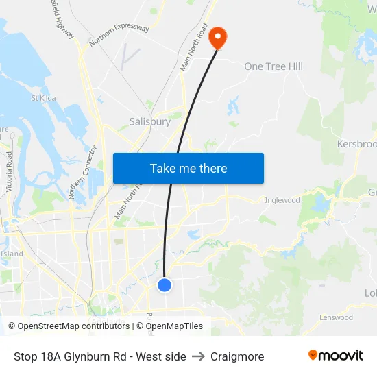 Stop 18A Glynburn Rd - West side to Craigmore map