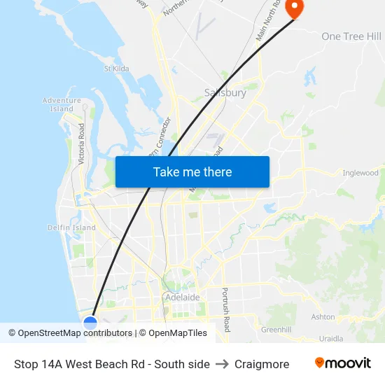 Stop 14A West Beach Rd - South side to Craigmore map