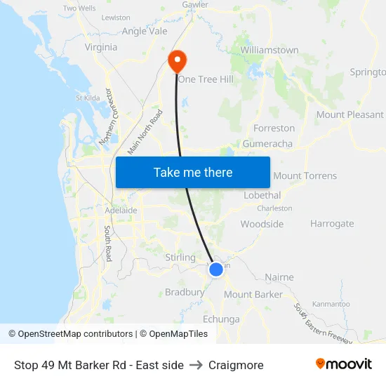 Stop 49 Mt Barker Rd - East side to Craigmore map