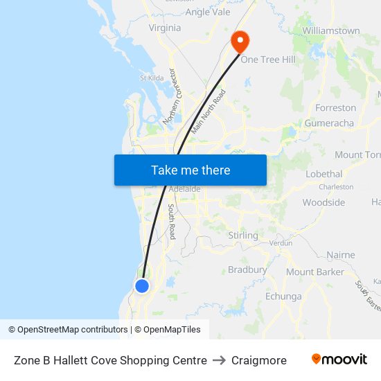 Zone B Hallett Cove Shopping Centre to Craigmore map
