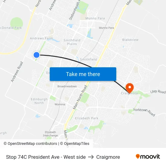 Stop 74C President Ave - West side to Craigmore map