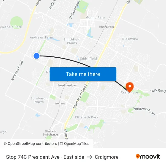 Stop 74C President Ave - East side to Craigmore map