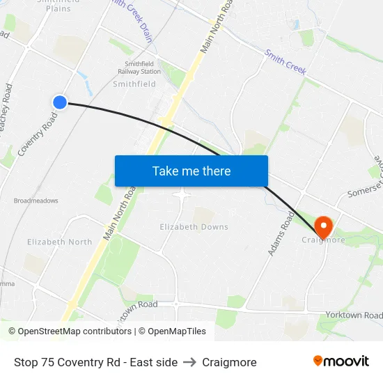 Stop 75 Coventry Rd - East side to Craigmore map