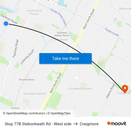 Stop 77B Stebonheath Rd - West side to Craigmore map