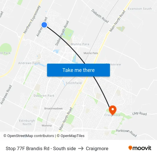 Stop 77F Brandis Rd - South side to Craigmore map