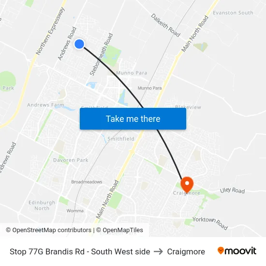 Stop 77G Brandis Rd - South West side to Craigmore map