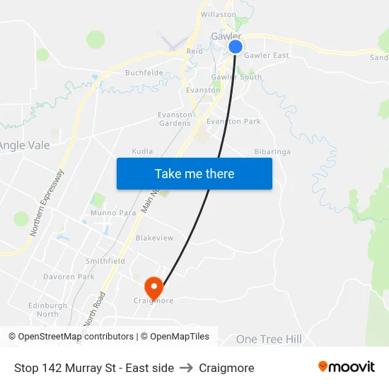 Stop 142 Murray St - East side to Craigmore map