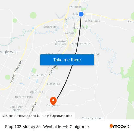 Stop 102 Murray St - West side to Craigmore map