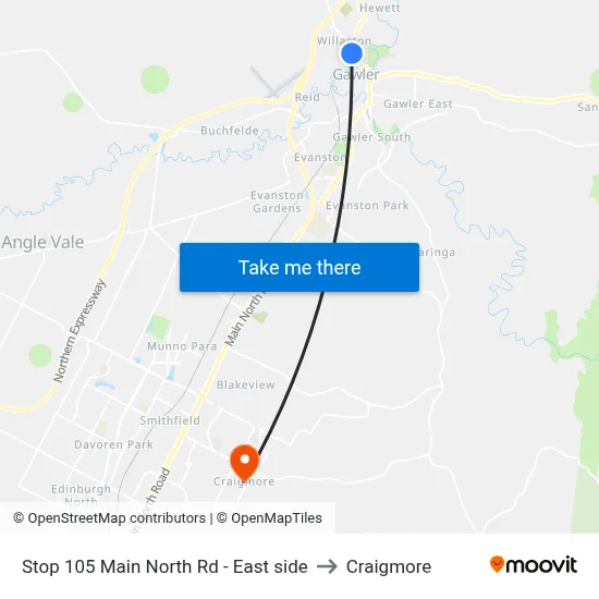 Stop 105 Main North Rd - East side to Craigmore map