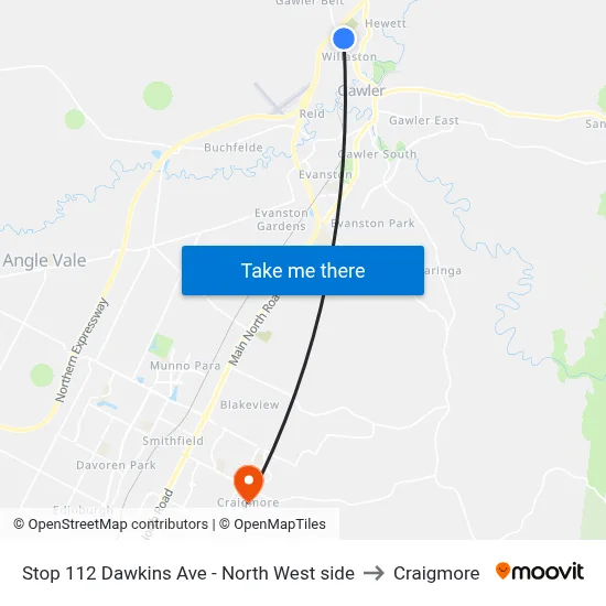 Stop 112 Dawkins Ave - North West side to Craigmore map