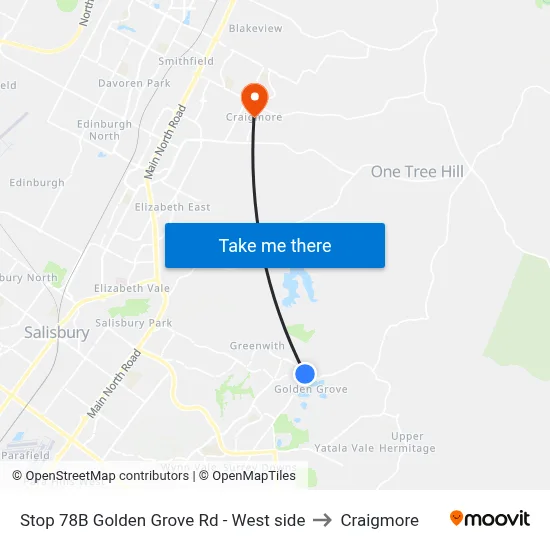 Stop 78B Golden Grove Rd - West side to Craigmore map