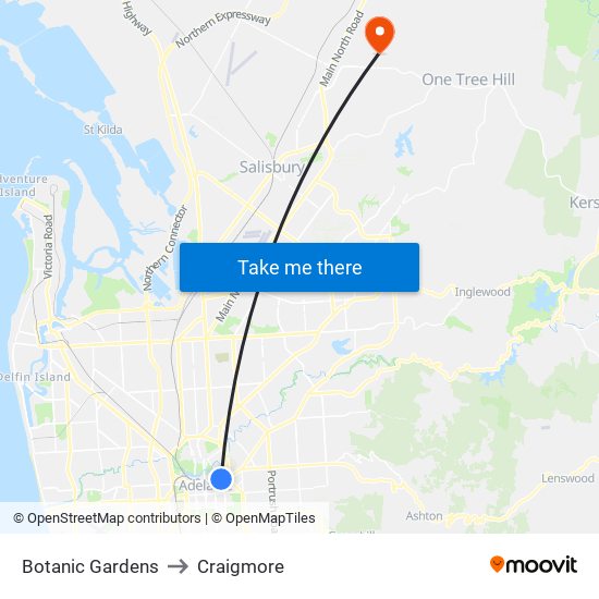 Botanic Gardens to Craigmore map